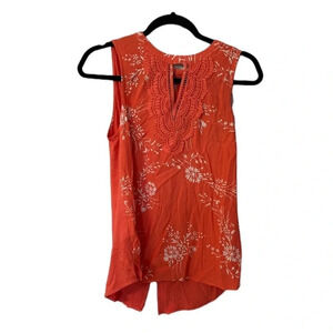 Daniel Rainn Women's Sleeveless Odela Mixed Material Top Coral & White Sz S NWT